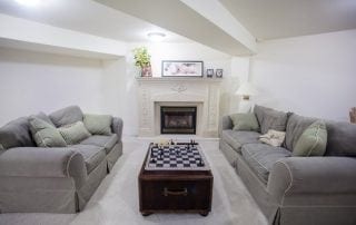 White basement and chessboard coffee table